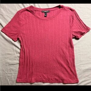 Forever 21 Ribbed Short Sleeve Top in Berry